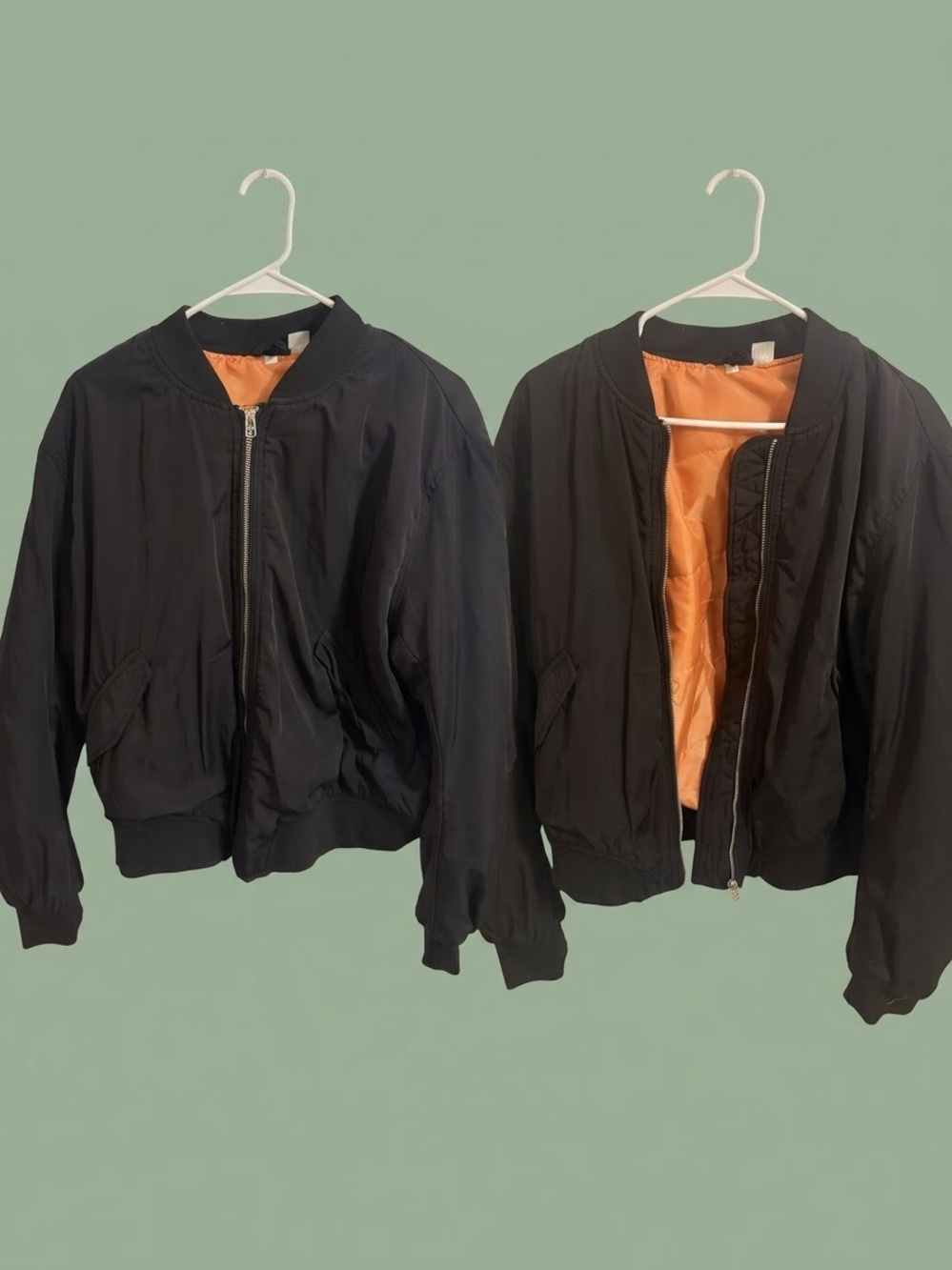 Black Bomber Jacket With Orange Lining